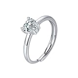Bishilin Anillo pequeño de circonita cúbica, anillos de moda con corazón de plata de ley con circonita cúbica, tamaño ajustable