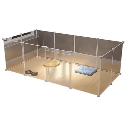 Jiza ペットサークル 猫・犬用 うさぎ 透明パネル ABS樹脂 針金 鉄条網 脱走防止 自由にレイアウト 室内 屋外 置くだけ 自立 ジョイント式 プレイサークル 柵 ペットゲージ 小型ペットフェンス ドア付き 12枚 145*74*47cm