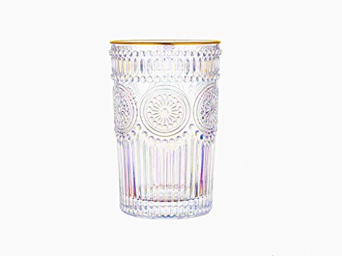 Iridescent Embossed Drinking Glass Gold Rim Water Glass Baroque Clear Crystal Unleaded Wine Milk Juice Coffee Glass 117ozMakeup BrushPenPencilToothbrush Holder Large