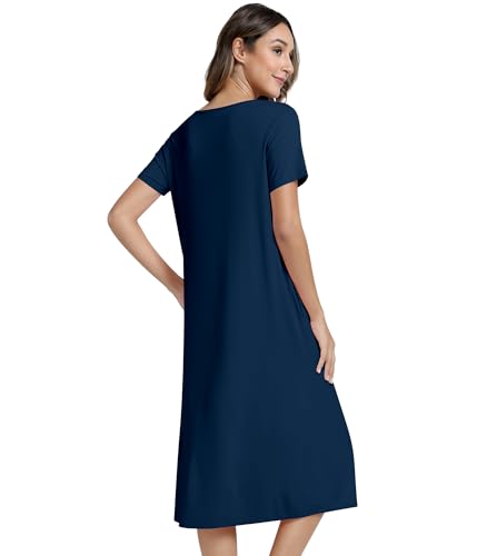 Image of NACHILA Women's Nightgowns-Viscose Made from Bamboo,Short Sleeve Nightshirt Soft Sleep Shirts Cool Sleep Dress with Pockets