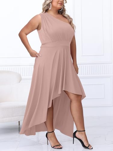Image of Ekaliy Women's Plus Size One Shoulder Dress Elegant High Low Irregular Hem Flowy Party Cocktail Maxi Dress