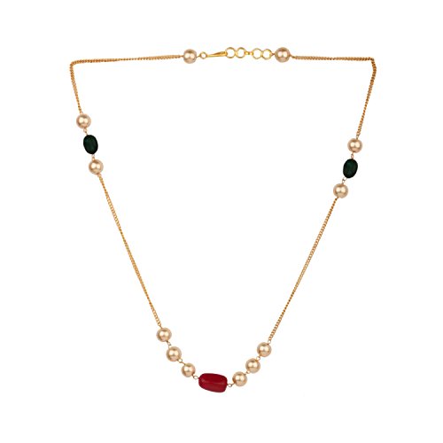 Efulgenz Pearl Necklace Indian 14 K Gold Plated Red Green Faux Ruby Emerald Beads Strand Fashion Costume Jewelry