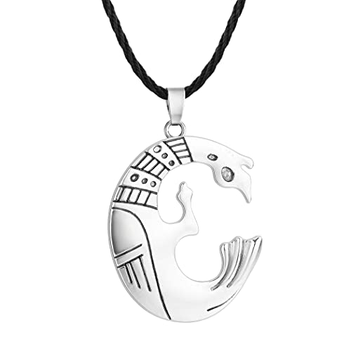 Collar vintage con colgante de dragón marino Lunula para hombre, nórdico, punk, vikingo, eslavo, cadena de cuero negro, amuleto de protección, Cuero