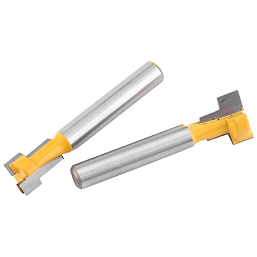 T Slot Cutter Router Bit Set, 2pcs Yellow T Slot Cutter Router Bit T Track Grooving Milling Cutter Tool for 3 / 8 Inch & 1 / 2 Inch Cutting Woodworking
