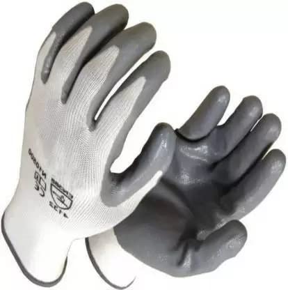 Image of Multipurpose Anti Cut PU Nitrile Coating Work Safety Gloves, Hand & Fingers, Gardening, Mechanical, Construction, Agriculture & Automotive - Durable & Comfortable (10 Pairs WhiteGrey)