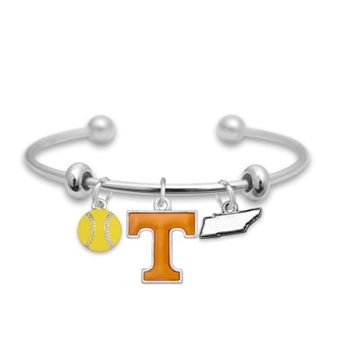 From the Heart Tennessee Volunteers Softball Accent Charm Team Traditions Cuff Bracelet with Team Color Logo, Softball and State Accent Charm Officially Licensed Jewelry Fan UT