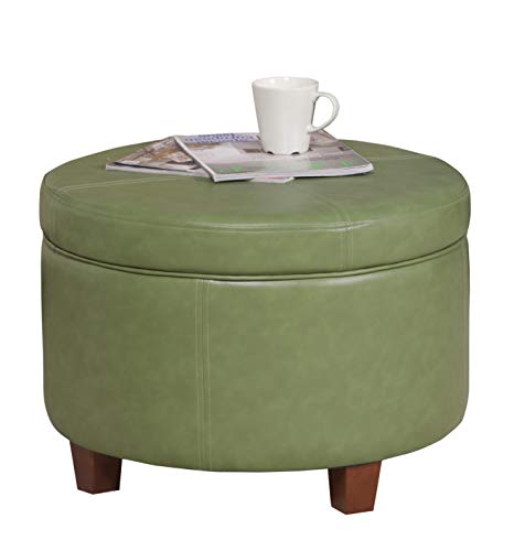 Homepop Round Leatherette Storage Ottoman With Lid, Moss Green Large #TOP4