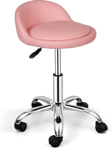 Image of Nova Microdermabrasion Rolling Stool with Wheels Swivel Salon Stool Adjustable Drafting Tattoo Office Chair for Massage Bar Kitchen Spa Shop with Thick Cushion (Pink)