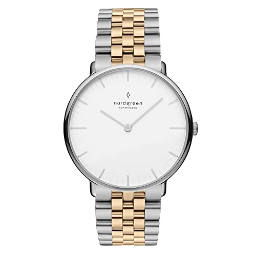 Nordgreen skandinavische Designuhr - analoges Quarzwerk, weißes Zifferblatt, austauschbare Leder/Mesh-Armbänder, stilvolle Armbanduhr, Unisex, wasserbeständig, modern, Modell Native