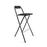 THE SECRET HOME - Taburete Alto con Respaldo Plegable de Metal y Madera - Pack de 1, 2 y 4 Unidades - Ideal para Cocina y Barra - Poliéster Negro