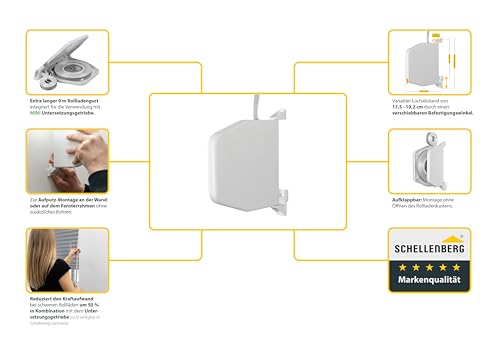 Schellenberg 50147 Getriebegurtwickler Flexo Mini mit Gurtband 9 m, weiß
