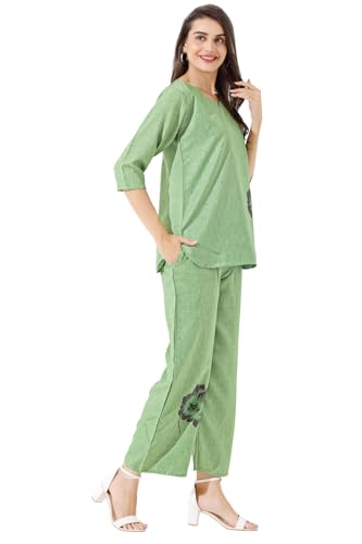 Image of Linen Printed Night Wear Top and Bottom Night Suit Set | Summer Outfit | Co-ord Set for Women | Shirt & Pajama | Night Suit Dress for Women