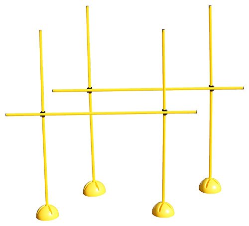 Boje Sport - Sprungstangen-Set - Training für Sprungkraft, Dribbling und Beweglichkeit - Standfüße befüllbar - (6 Stangen (160 cm (2 x 80 cm), 4 X-Standfüße, 4 Clips), Farbe: gelb