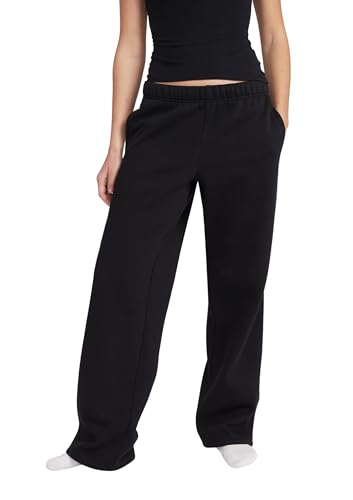 Style & Republic Damen Relaxed Fit Jogginghose aus Baumwolle | Weites Bein Elastischer Bund mit Kordelzug Ultraweich Fleece Loungewear für Yoga & Freizeit Sweathose mit Taschen Black M
