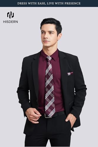 Image of HISDERN Mens Dress Shirt with Tie Pocket Square Set Classic Button Down Shirt Matching Tie Long Sleeve Shirts