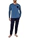 Bresdk Schlafanzug Herren Lang Baumwolle Pyjama mit Knopfleiste Winter Langarm Loungewear Henley-Ausschnitt Shirt, Kobaltblau, 3XL