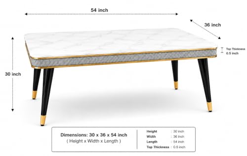 Image of WOODEN SPACE Majestic 4 Seater Wooden Dining Table Set | Urban Marble Top Dining Table with Chairs for Dining Room & Kitchen (Modern Vento Light Grey) (54x36x30 inch)