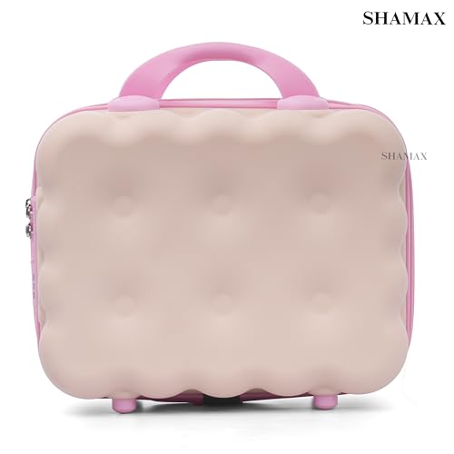 Image of SHAMAX Hard Shell Mini Luggage Cosmetic Case - Portable Vanity Case (30x30x15 cm) Travel Makeup Organizer with TSA Number Lock, Gift for Women and Girls (Beige Pink)