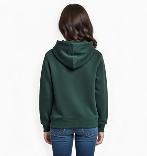 Image of Solid Cotton Fleece Girls Hooded Neck Sweatshirt with Kangaroo Pocket