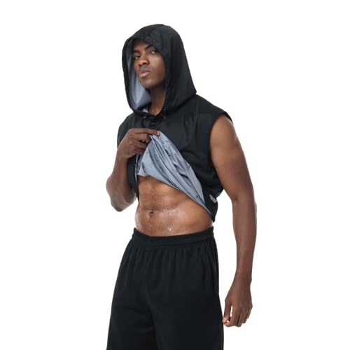 HITASTAR Mens Sauna Shirt Anti-Tear Heat Trapping Pullover Vest Hooded Tank Top for Exercise & Fitness