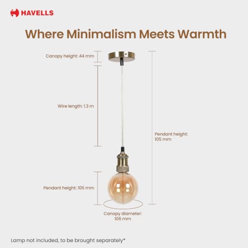 Image of Havells Squid Pendant Light | Gold Finish | Minimalist Hanging Light | Cafe, Dining Area & Kitchen Island | E27 Holder| Pack of 1