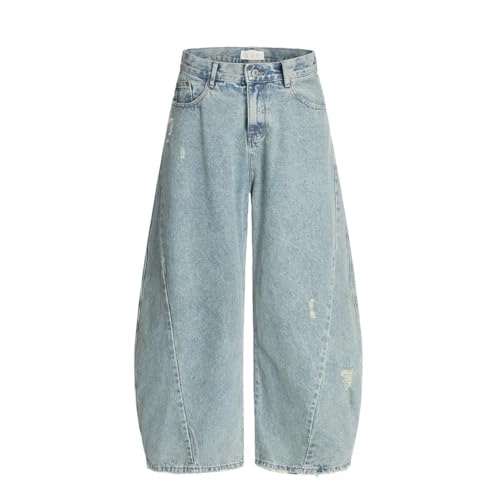 Men’s Ripped Denim Scimitar Pants, Streetwear, Hip Hop, Wide Leg, Distressed Jeans