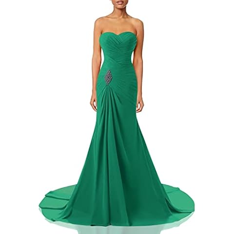 Lemai Long Mermaid Chiffon Corset Prom Dress Crystals Brooch Evening Party Gowns - Green Cover