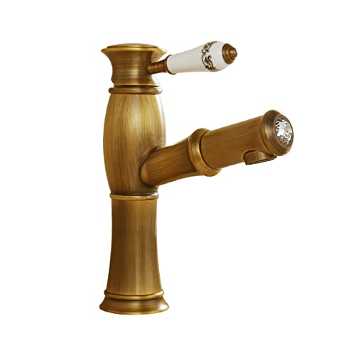 Water-Tap Grifo de Lavabo de baño Antiguo con rociador extraíble, Grifo Mezclador de Lavabo Monomando para Agua fría y Caliente, Grifo de Lavabo abatible para Lavabo con caño Giratorio, Grifo de