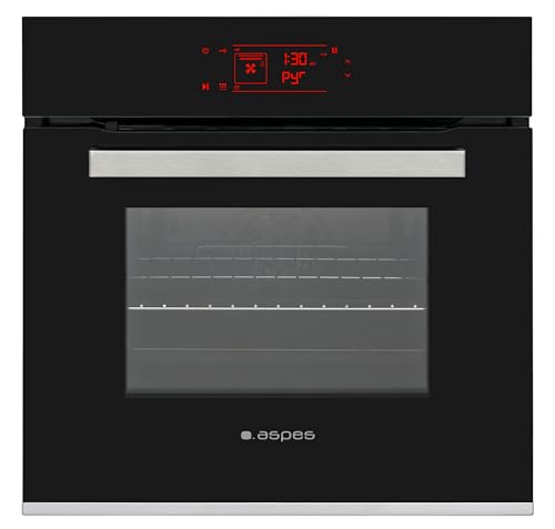 Aspes Horno Multifunción Pirolítico Cristal negro AHE1400PI. Capacidad 68 Litros, 1200W, 8 Programas, Interior Esmaltado, Fácil Limpieza, Eficiencia Energética Clase A