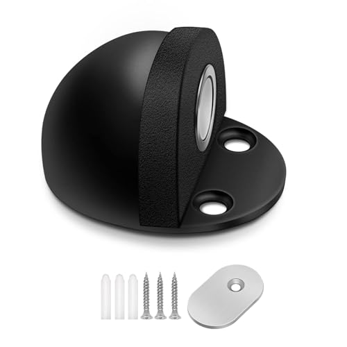 Door Stop, Magnetic Door Stopper, Self Adhesive No Drilling, Floor Mounted Door Stops Magnetic Door Catch Door Holder, Stainless Steel Doorstop, Dome Shaped, Black