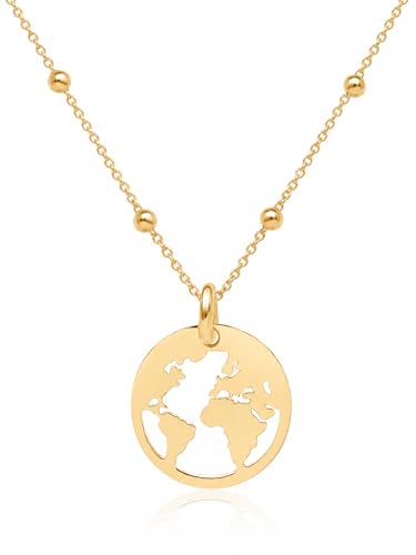 WANDA PLATA Collier Pendentif Planète Terre Monde pour Femme, Fille en Argent Massif 925 Plaqué...