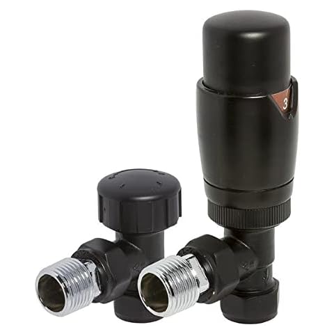 Keenware KRA-200 Thermostatic Towel Rail & Radiator Angled Valves: Black Cover