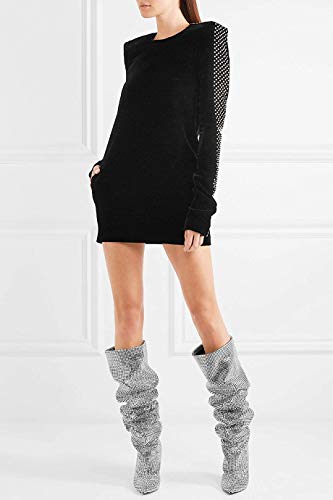 THESHY Women's Closed Pointed Toe Fashion Rhinestones Boots Over Knee High Boots3