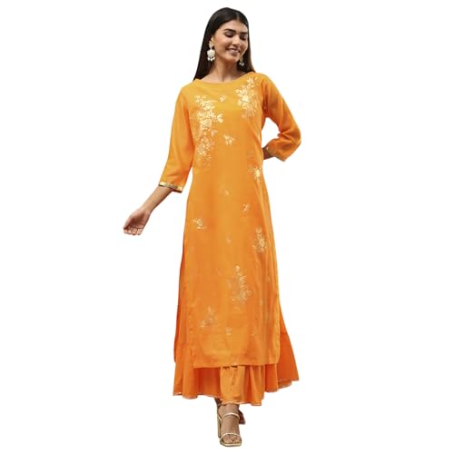 Image of BIBA Women Orange Poly Chanderi Dress