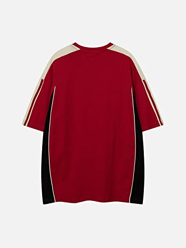 Vamtac Men's Short Sleeve Raglan Tees Color Block Letter Print Graphic Vintage Casual Summer Steetwear Tee Tops Unisex