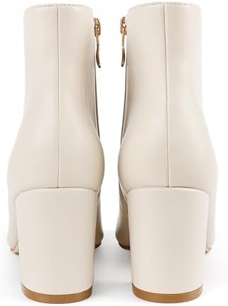 JOY IN LOVE Women's Ankle Boots Chunky Block Heel Pointed Toe Zipper Boots Off-white Velvet US 7.5 | Image 2