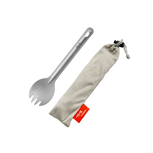 TiTo Bright Colorful Titanium Spork for Outdoor Camping Light Weight Titanium Spoon for Travel Home with Cloth Bag (Sandblasting Spork)