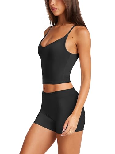 LASLULU Womens Adjustable Spaghetti Strap Sports Bra V Neck Wireless Padded Yoga Bra Camisole Workout Crop Tops2