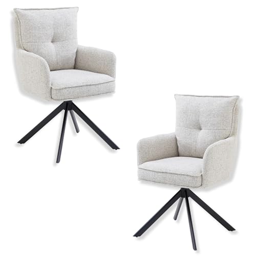 Stella Trading Sofia Lot de 2 chaises, Structure en métal Noir et Housse en Microfibre, Beiges,...