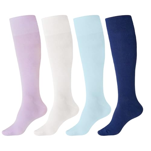 ZAKASA Meias Longas Mulher Homem: Meias até o Joelho de Algodão, Meias Altas Casuais Sem Costuras, 4 Pares, Colorido