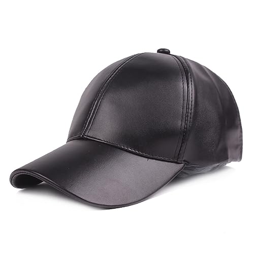Xilery Women's Men's Pure Color PU Leather Baseball Cap Adjustable Trucker Hat Golf Hat (Black)
