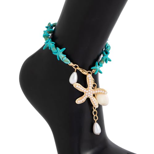 Tobillera de perlas ajustable para evitar rozaduras con estilo playero dorado 7