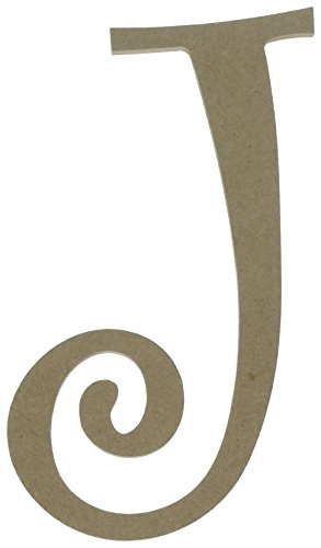 Letra J de madera MDF de 20,3 cm Darice Fancy Script en acabado natural para decoración