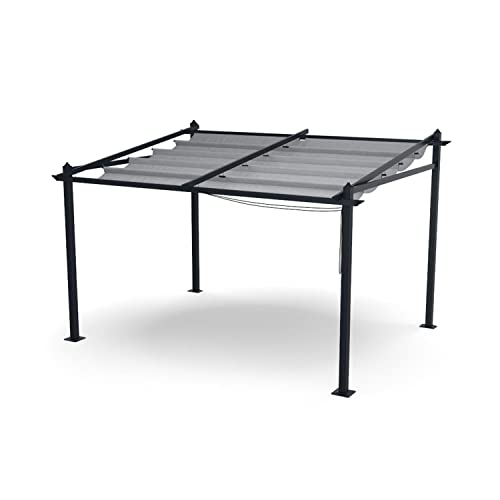 Avril Paris Tonnelle Pergola Murale en Aluminium 3x4m Anthracite - Toile en Polyester Coulissante Rétractable Grise - Pergola Jardin Exterieur - Résistante aux UV - Lisboa