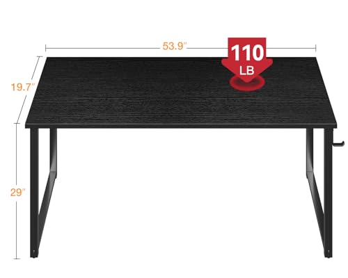 Image of Casaottima 54 Inch Computer Desk for Home Office, Study Writing Table for Small Spaces, Simple Modern Desk with Headphone Hooks, Black