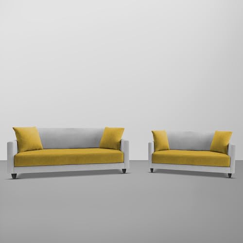 Image of Casaliving Dominic 3 + 2 Seater Sofa Set for Living Room (Yellow Grey) Premium Fabric Sofa