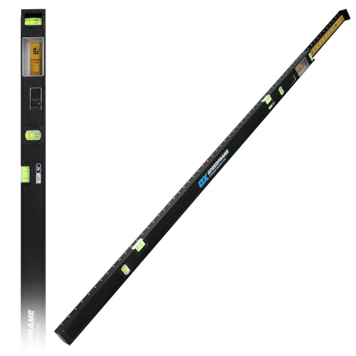 OX Pro 53-96 Speedframe Measuring Extendable Level with Twin-Rail Extension - Integrated Scale Window - 5 Vials - Scribing Edge