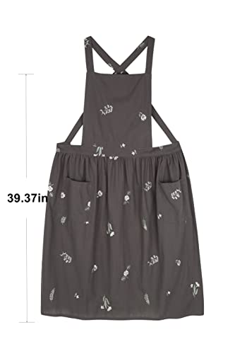 Talibsa Pinafore Apron Dress，Japanese Cotton Linen Cross Back Apron For Women With Pockets，Cooking Apron,Gardening Apron #TOP6