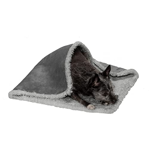 Image of Furhaven Waterproof & Self-Warming Throw Blanket for Dogs & Indoor Cats, Washable & Reflects Body Heat - Soft-Edged Terry & Sherpa Dog Blanket - Silver Gray, Small