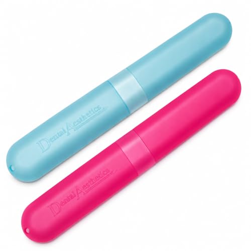 2 x Estuches Fundas para Cepillos Dentales de Viaje ~ 1 Rosado & 1 Azul